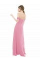 Compre Piel rosa línea A Hombros Descubiertos Gasa Largo Vestidos de dama de honor