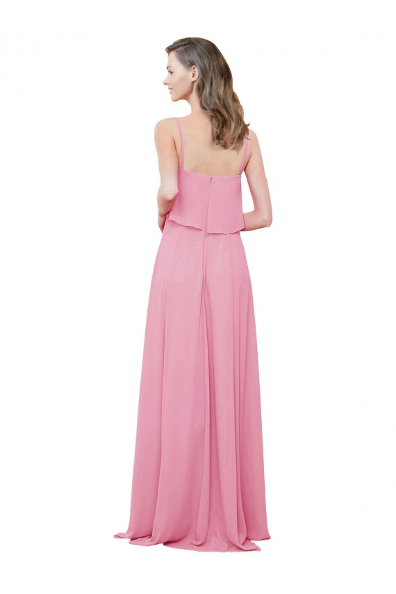 Compre Piel rosa línea A Tirantes espagueti Gasa Largo Vestidos de dama de honor