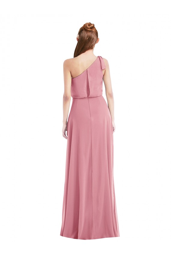 Compre Piel rosa línea A Un Hombre Gasa Largo Vestidos de dama de honor