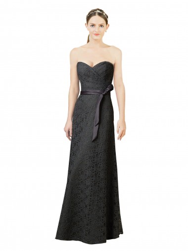 Compre Pizarra gris Cubierta Cuello de Corazón Encaje Largo Vestidos de dama de honor
