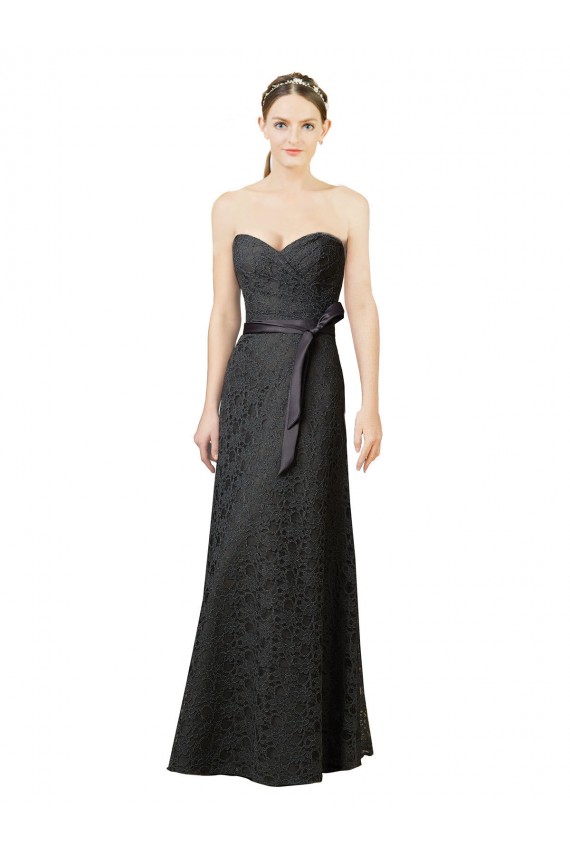 Compre Pizarra gris Cubierta Cuello de Corazón Encaje Largo Vestidos de dama de honor