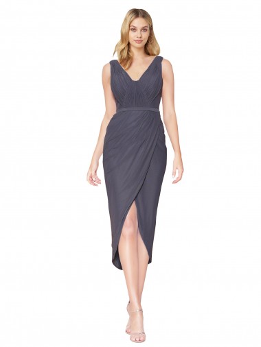 Compre Pizarra gris Sirena Cuello en V Cuello Alto Cóctel Gasa Corto Asimétrico Formales Vestidos de dama de honor / Vestidos de fiesta