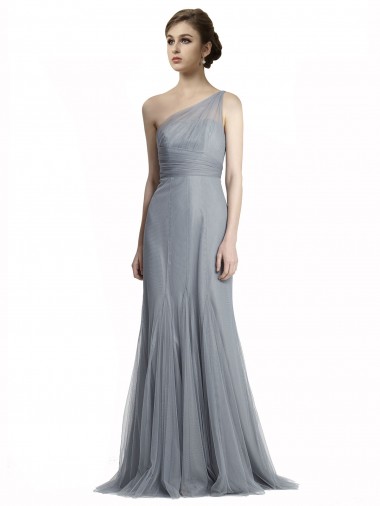 Compre Pizarra gris Sirena Un Hombre Tul Largo Vestidos de dama de honor