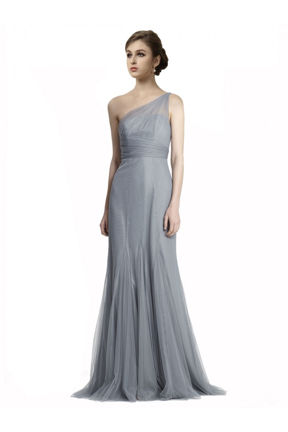 Compre Pizarra gris Sirena Un Hombre Tul Largo Vestidos de dama de honor