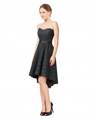 Compre Pizarra gris línea A Cuello de Corazón Encaje Corto Asimétrico Vestidos de dama de honor / Vestidos de cóctel / Vestidos para homecoming
