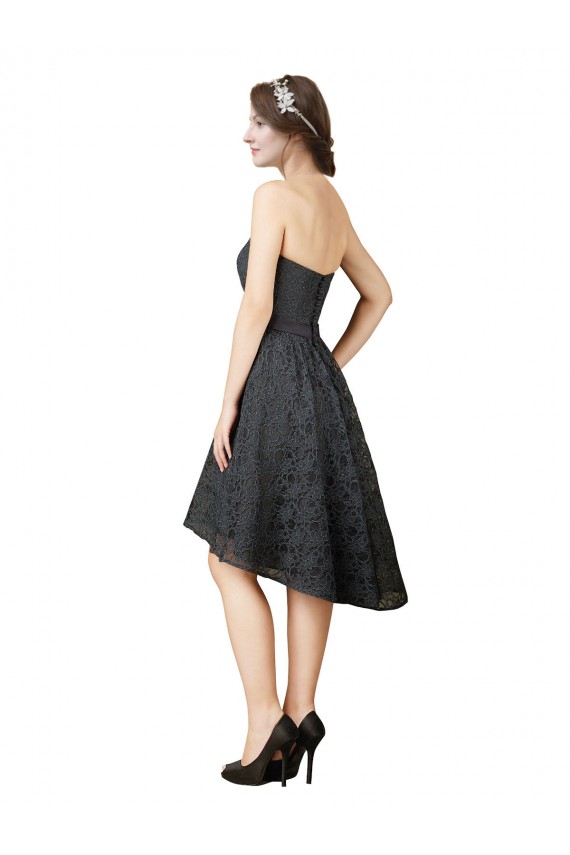 Compre Pizarra gris línea A Cuello de Corazón Encaje Corto Asimétrico Vestidos de dama de honor / Vestidos de cóctel / Vestidos para homecoming