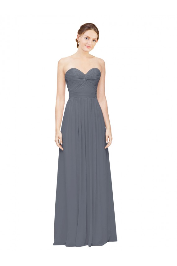 Compre Pizarra gris línea A Cuello de Corazón Gasa Largo Vestidos de dama de honor