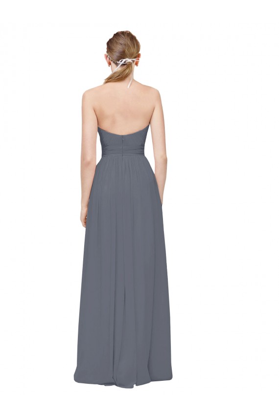 Compre Pizarra gris línea A Cuello de Corazón Gasa Largo Vestidos de dama de honor