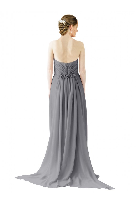 Compre Pizarra gris línea A Cuello de Corazón Gasa Largo Vestidos de dama de honor