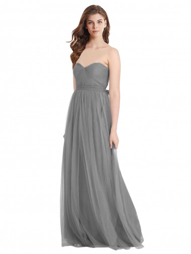 Compre Pizarra gris línea A Cuello de Corazón Tul Largo Vestidos de dama de honor