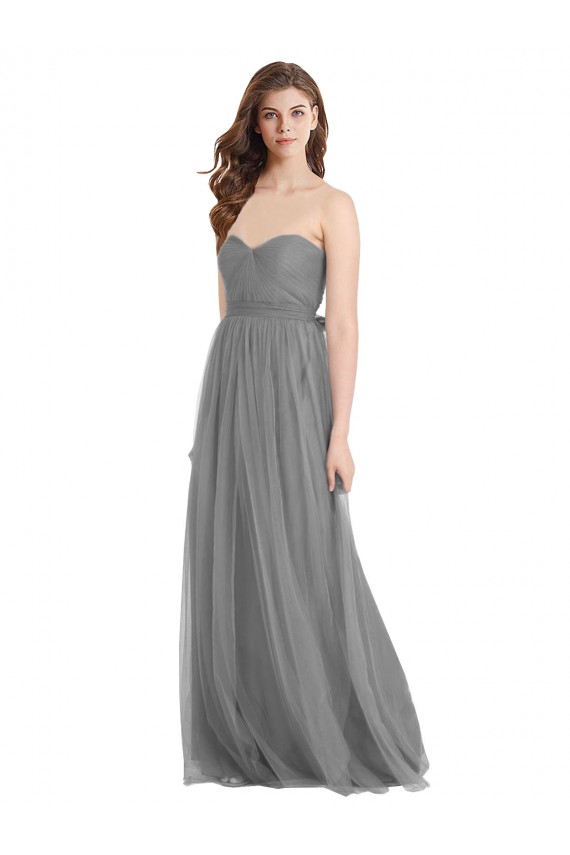 Compre Pizarra gris línea A Cuello de Corazón Tul Largo Vestidos de dama de honor