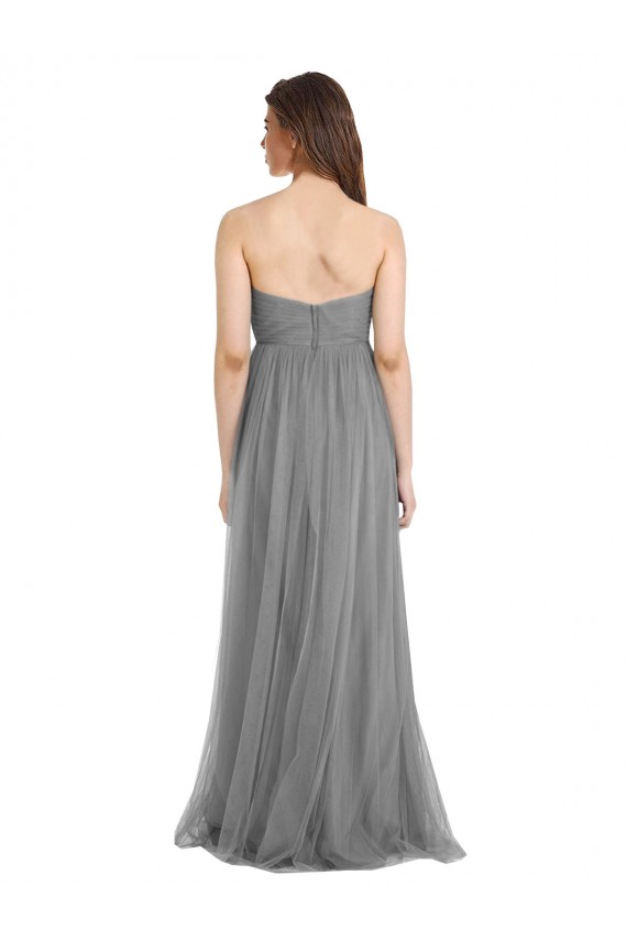 Compre Pizarra gris línea A Cuello de Corazón Tul Largo Vestidos de dama de honor