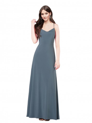 Compre Pizarra gris línea A Cuello en V Spandex Largo Vestidos de dama de honor / Vestidos de fiesta