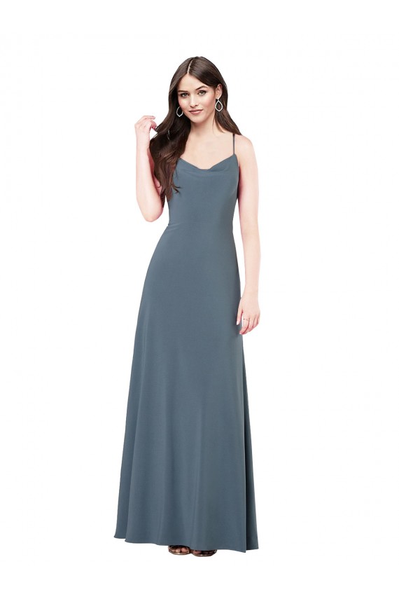 Compre Pizarra gris línea A Cuello en V Spandex Largo Vestidos de dama de honor / Vestidos de fiesta