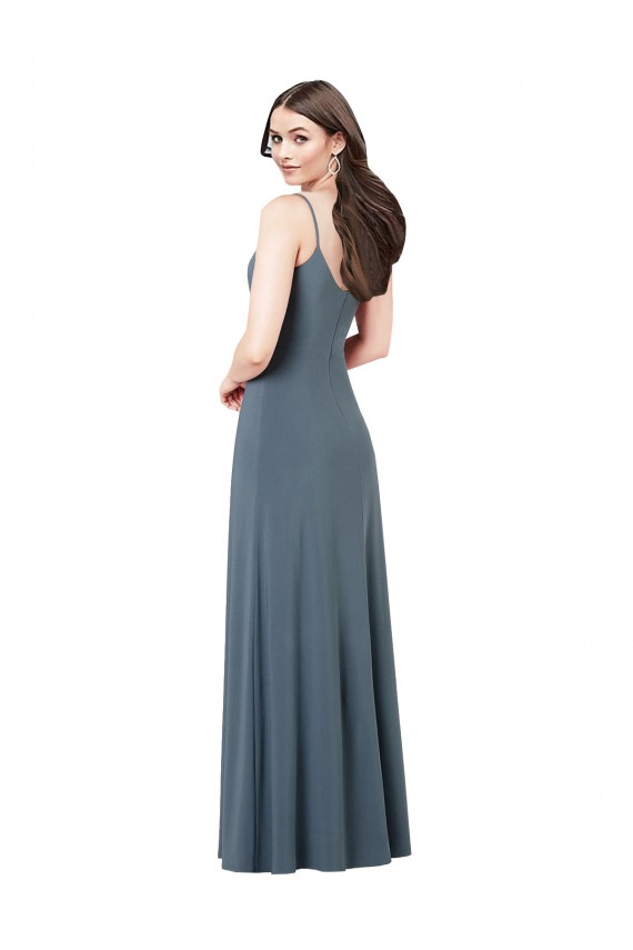 Compre Pizarra gris línea A Cuello en V Spandex Largo Vestidos de dama de honor / Vestidos de fiesta
