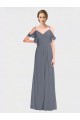 Compre Pizarra gris línea A Hombros Descubiertos Cuello en V Gasa Largo Vestidos de dama de honor