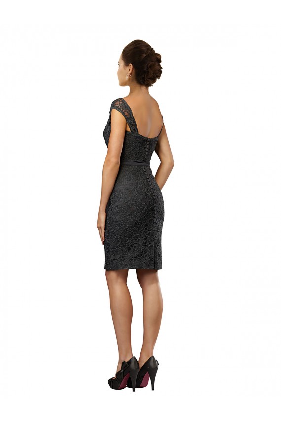 Compre Pizarra gris línea A Hombros Descubiertos Gasa Encaje Corto Vestidos de dama de honor / Vestidos de cóctel