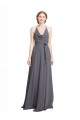 Compre Pizarra gris línea A Tirantes espagueti Halter Gasa Largo Vestidos de dama de honor
