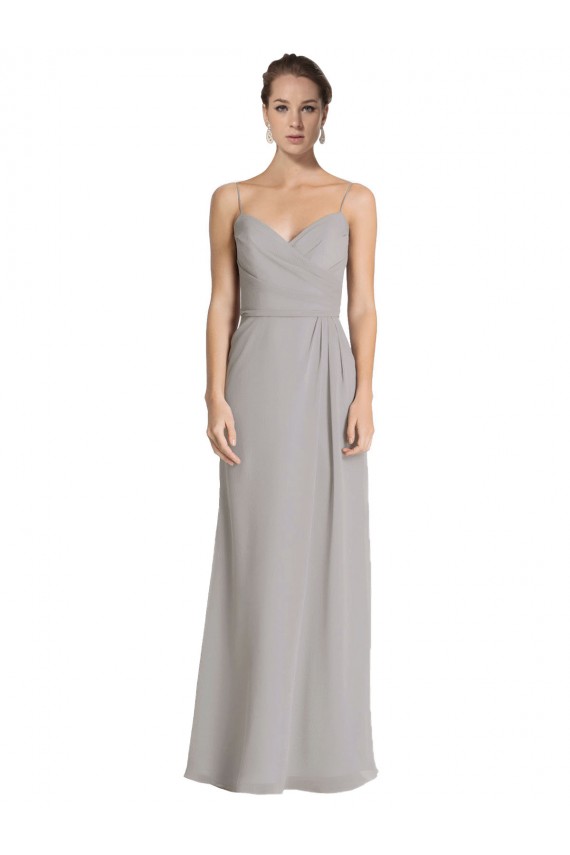 Compre Plata Cubierta Tirantes espagueti Gasa Largo Vestidos de dama de honor