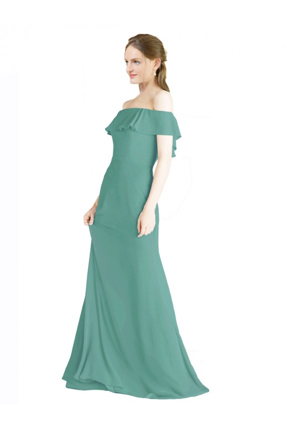Compre Plata islandesa línea A Hombros Descubiertos Gasa Largo Vestidos de dama de honor
