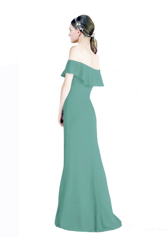 Compre Plata islandesa línea A Hombros Descubiertos Gasa Largo Vestidos de dama de honor