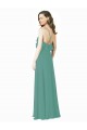 Compre Plata islandesa línea A Tirantes espagueti Cuello en V Gasa Largo Vestidos de dama de honor