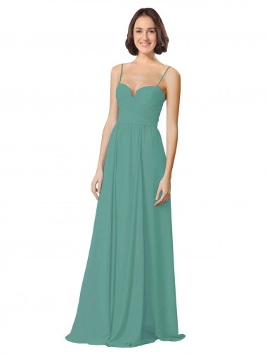 Compre Plata islandesa línea A Tirantes espagueti Gasa Largo Vestidos de dama de honor