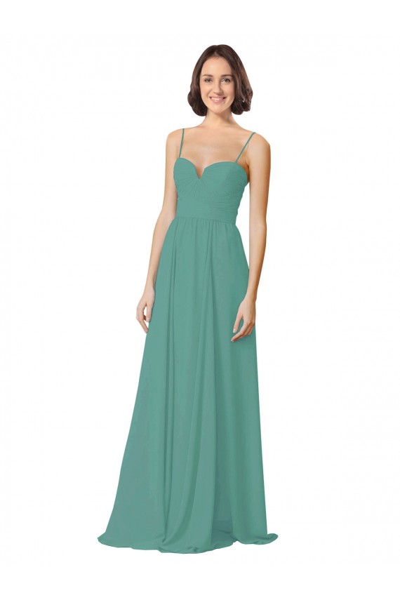 Compre Plata islandesa línea A Tirantes espagueti Gasa Largo Vestidos de dama de honor