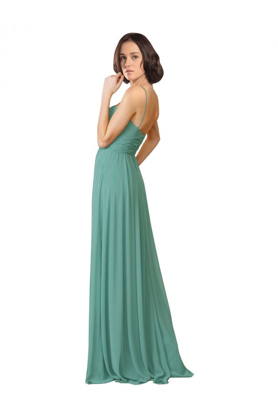 Compre Plata islandesa línea A Tirantes espagueti Gasa Largo Vestidos de dama de honor