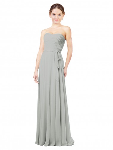 Compre Plata línea A Cuello de Corazón Gasa Largo Vestidos de dama de honor