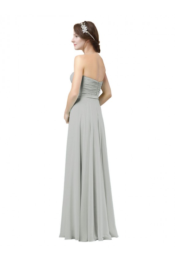Compre Plata línea A Cuello de Corazón Gasa Largo Vestidos de dama de honor