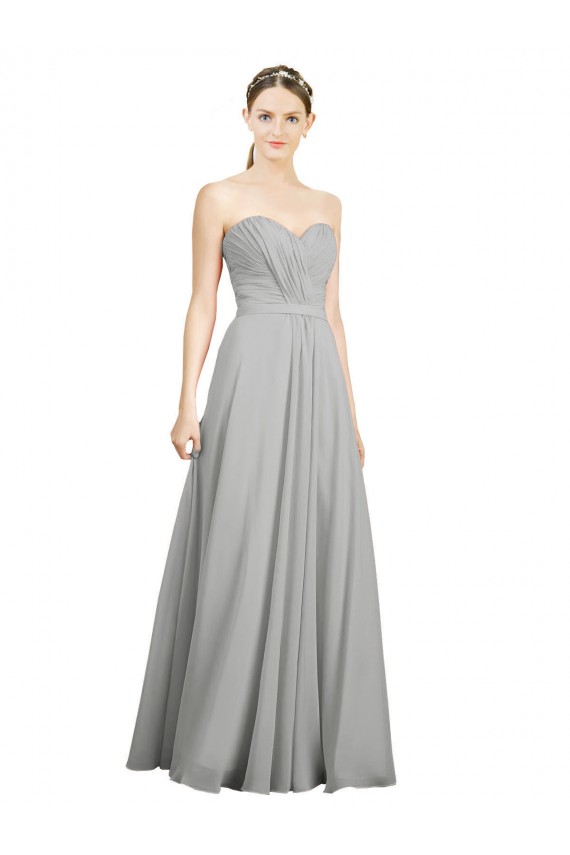 Compre Plata línea A Cuello de Corazón Gasa Largo Vestidos de dama de honor