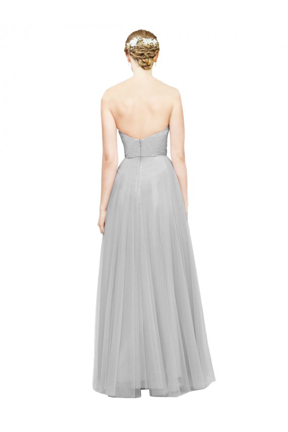 Compre Plata línea A Cuello de Corazón Tul Largo Vestidos de dama de honor