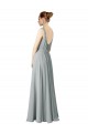 Compre Plata línea A Cuello en V Gasa Largo Vestidos de dama de honor