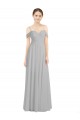 Compre Plata línea A Hombros Descubiertos Tirantes espagueti Gasa Largo Vestidos de dama de honor