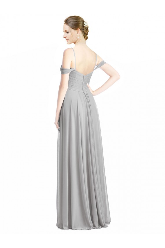Compre Plata línea A Hombros Descubiertos Tirantes espagueti Gasa Largo Vestidos de dama de honor