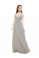 Compre Plata línea A Tirantes espagueti Cuello en V Gasa Largo Vestidos de dama de honor
