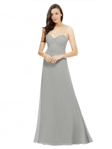 Compre Plata línea A Tirantes espagueti Gasa Largo Vestidos de dama de honor