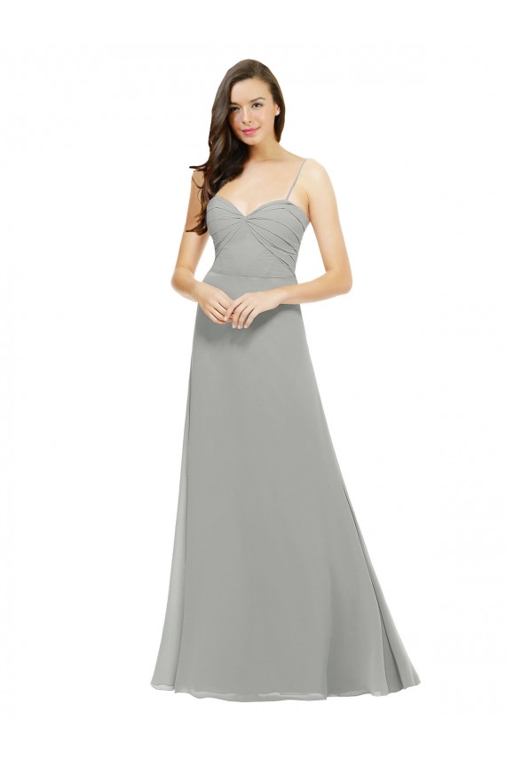 Compre Plata línea A Tirantes espagueti Gasa Largo Vestidos de dama de honor