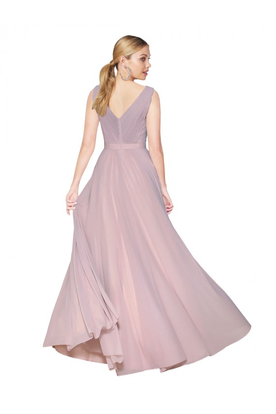 Compre Primavera línea A Cuello en V Cuello Alto Gasa Largo Formales Vestidos de dama de honor / Vestidos de fiesta