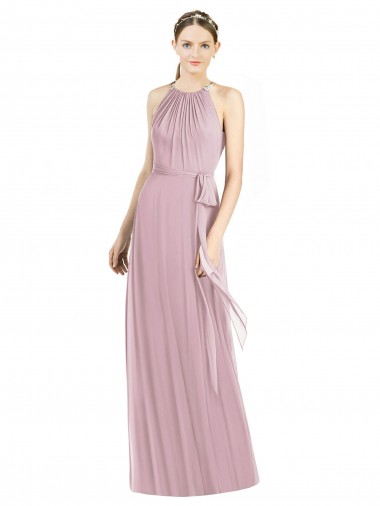 Compre Primavera línea A Halter Gasa Largo Vestidos de dama de honor