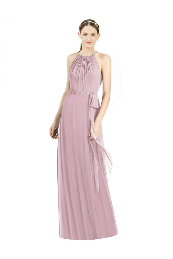 Compre Primavera línea A Halter Gasa Largo Vestidos de dama de honor