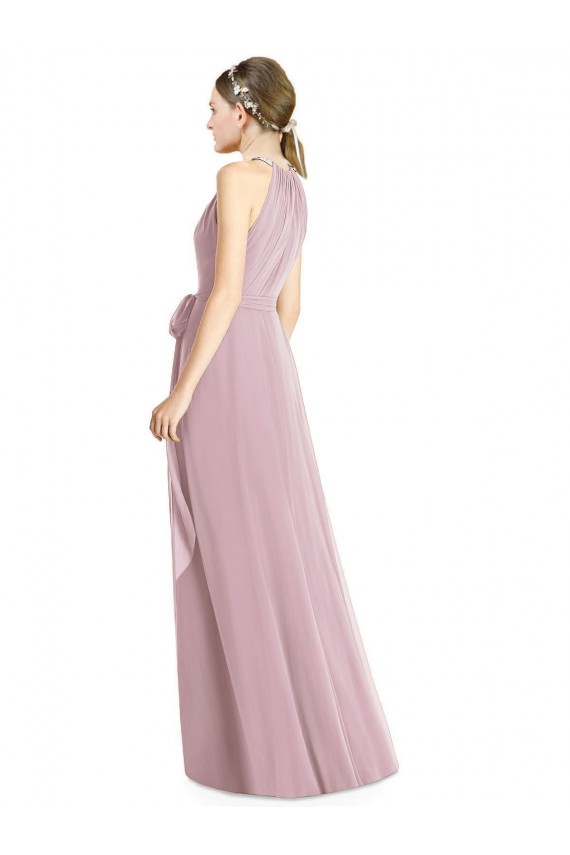 Compre Primavera línea A Halter Gasa Largo Vestidos de dama de honor