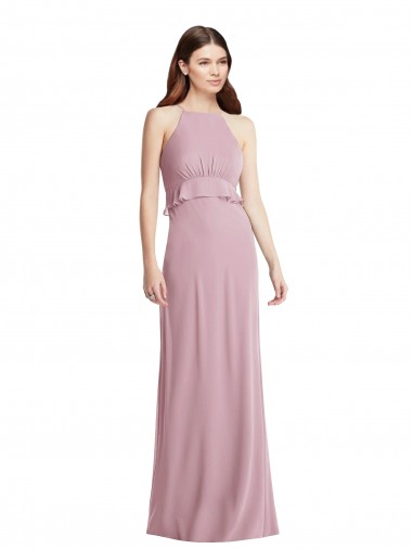 Compre Primavera línea A Halter Gasa Largo Vestidos de dama de honor