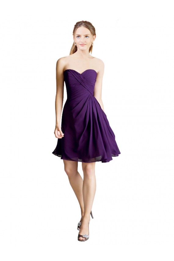 Compre Púrpura línea A Cuello de Corazón Sin tirantes Gasa Corto Vestidos de dama de honor / Vestidos de cóctel