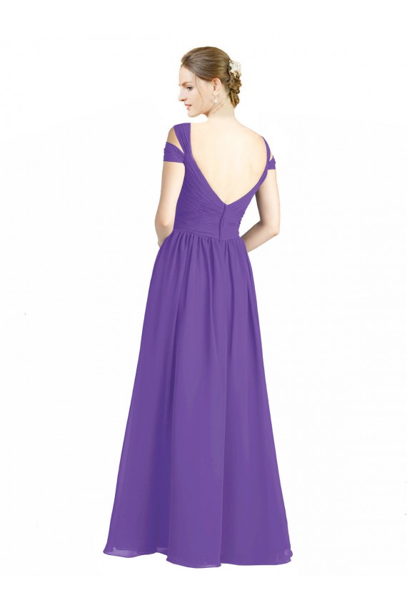 Compre Púrpura línea A Hombros Descubiertos Gasa Largo Vestidos de dama de honor