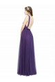 Compre Púrpura línea A Tirantes espagueti Barco Tul Largo Vestidos de dama de honor