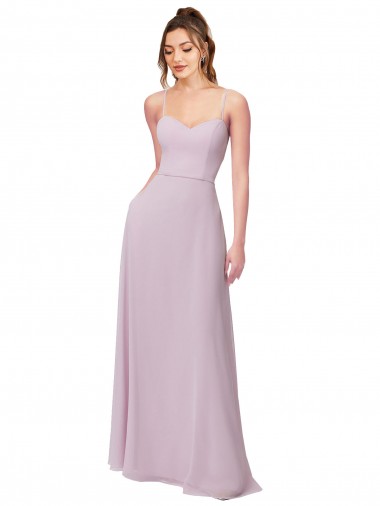 Compre Resplandor rosa línea A Cuello de Corazón Gasa Largo Vestidos de dama de honor