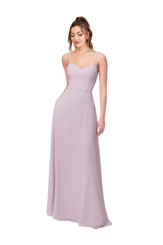 Compre Resplandor rosa línea A Cuello de Corazón Gasa Largo Vestidos de dama de honor