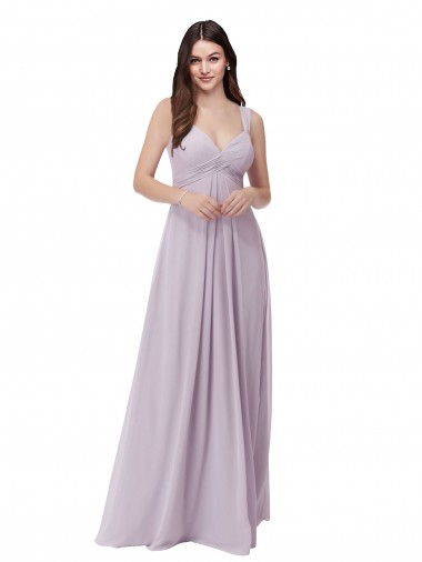 Compre Resplandor rosa línea A Cuello en V Gasa Largo Vestidos de dama de honor